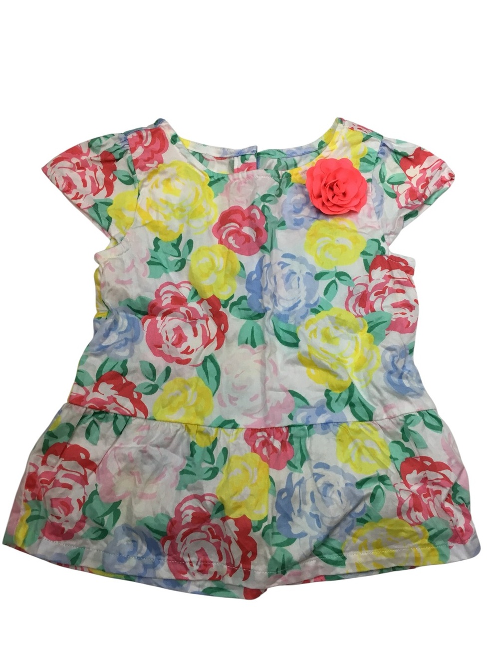 CROWN & IVY Kid’s Top Floral 3D Flower Blouse Peplum Cap Sleeves Cotton Size 2T